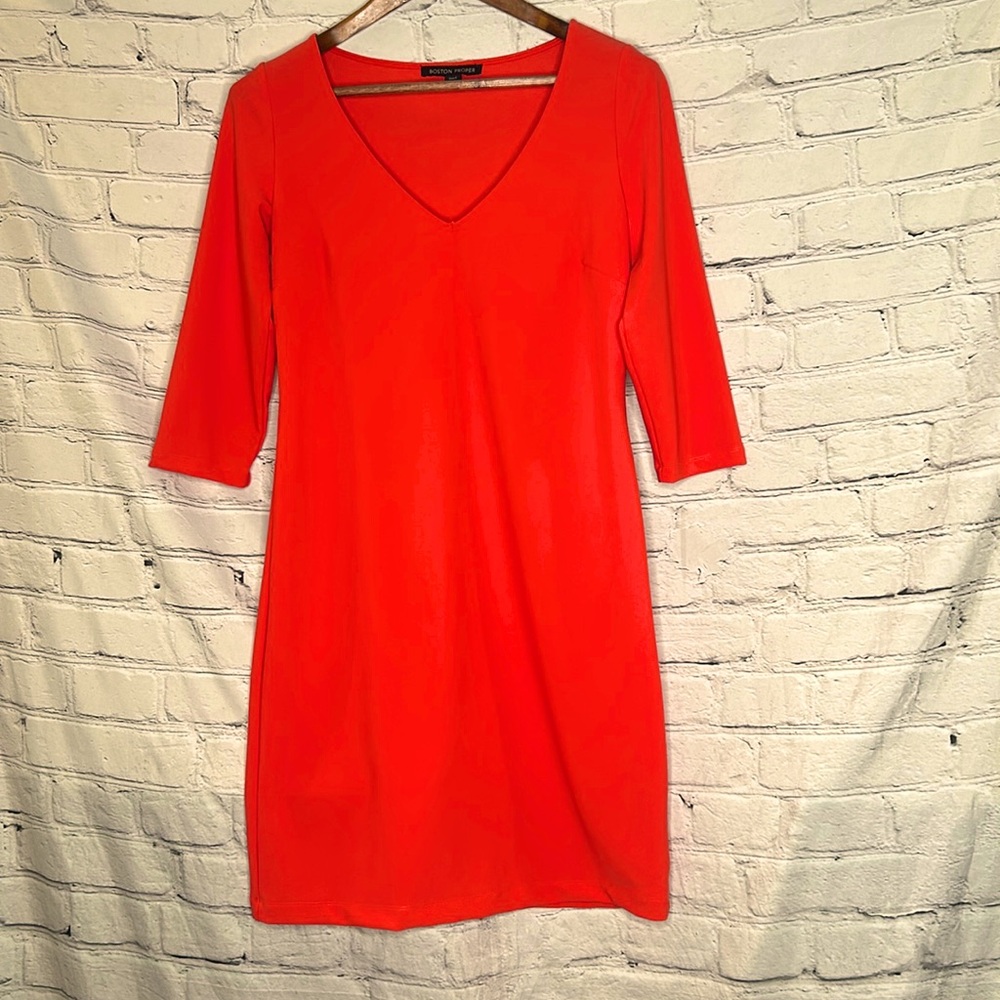 Boston Proper Orange V-Neck Long Sleeve Dress Size Small Excellent Condition